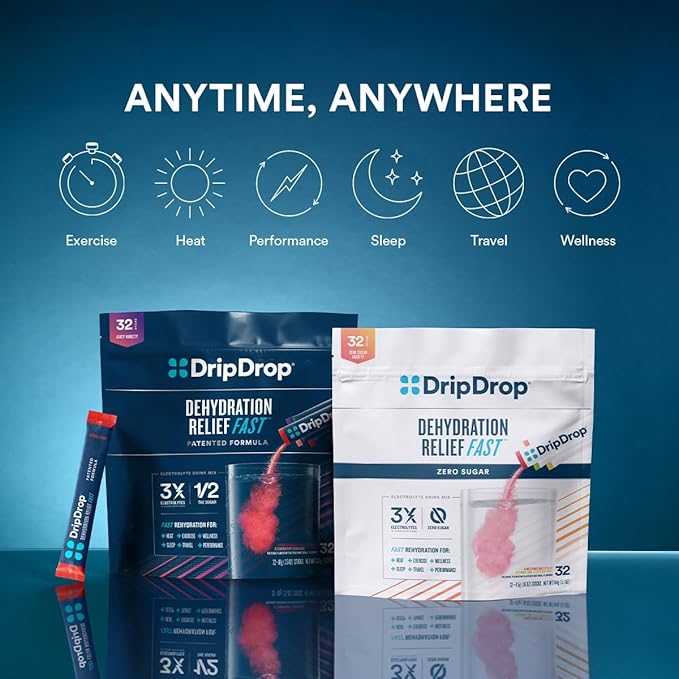 DripDrop Hydration - Tropical Variety Pack - Electrolyte Drink Mix Single Serve Hydration Powder Packets - Mango, Açaí, Passion Fruit, Pineapple Coconut | Non-GMO, Gluten Free, Vegan | 16 Sticks