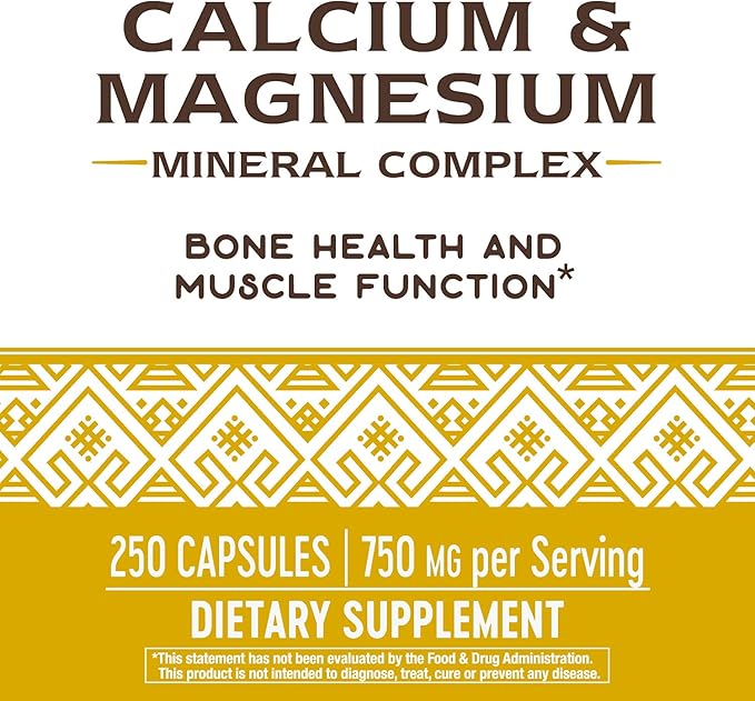 Nature's Way Calcium & Magnesium Mineral Complex, Supports Bone Health & Muscle Function,* 750 mg per 3-Capsule Serving, 250 Capsules (Packaging May Vary)