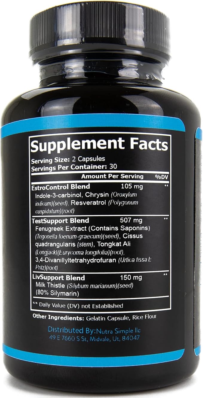 PCT Supplement for Men, 3-in-1 Post Cycle Support & Natural Booster with Estrogen Blocker, Liver Support Formula, Made in USA, with Fenugreek, Chrysin, Tongkat Ali, Milk Thistle - 60 Capsules