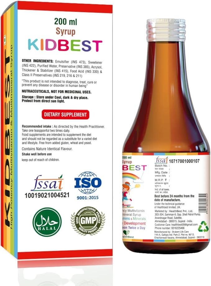 Kidbest Multivitamin Syrup for 3-13 Years Kids | 200ml