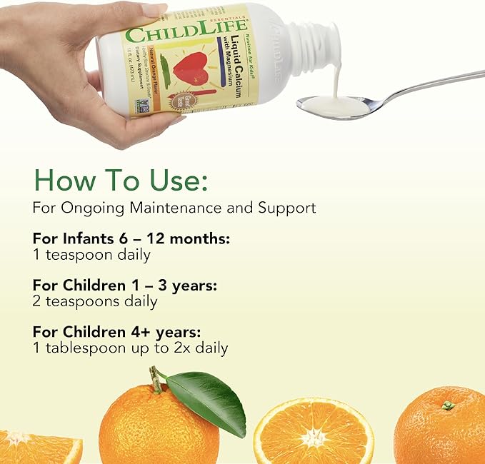 ChildLife Essentials Liquid Calcium Supplement for Kids - Baby Calcium with Magnesium, Zinc, and Vitamin D3 - Orange Flavor, 16 fl oz (3 Pack)