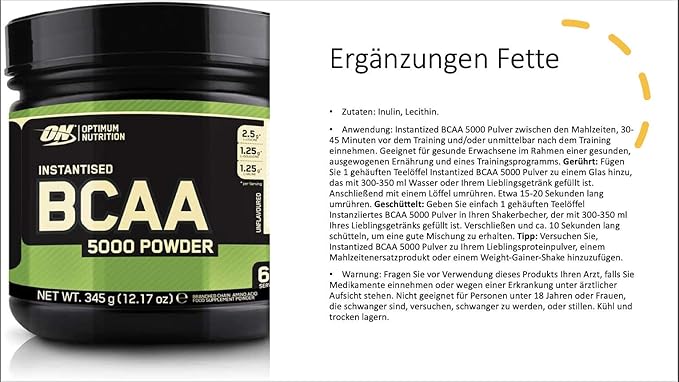 Optimum Nutrition Instantized BCAA 5000mg Powder, Unflavored, Keto Friendly, 60 Servings