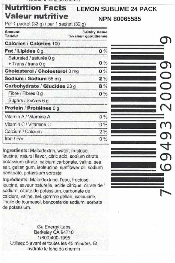 GU Energy Original Sports Nutrition Energy Gel, Vegan, Gluten-Free, Kosher, and Dairy-Free On-the-Go Energy for Any Workout, 24-Count, Lemon Sublime