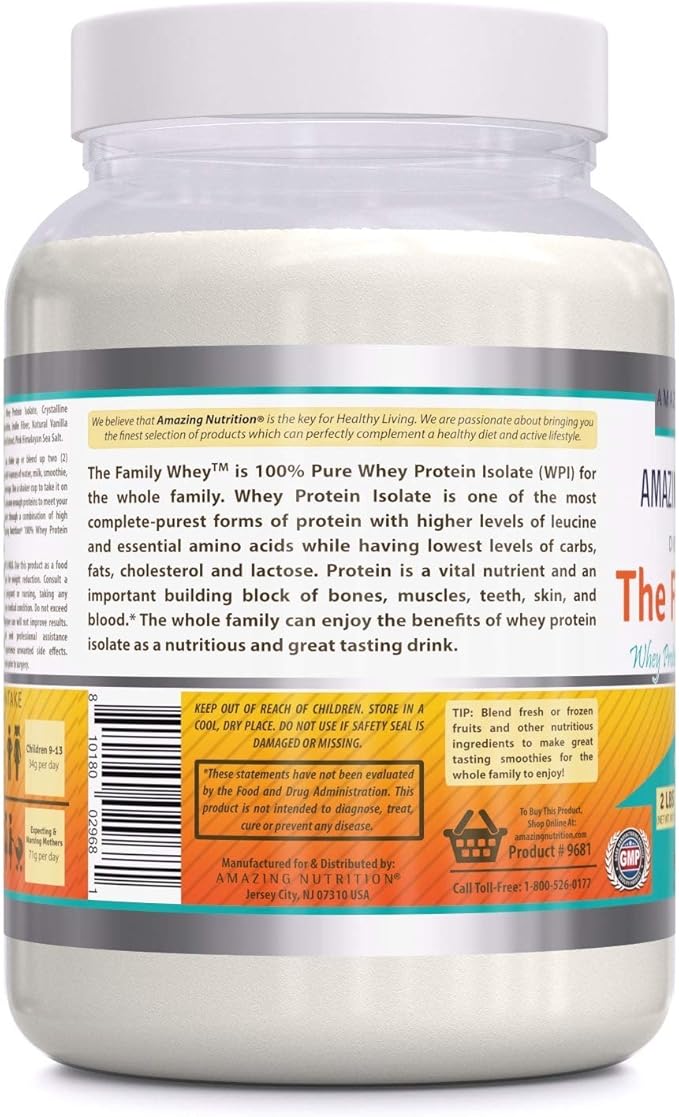 Amazing Formulas The Family Whey Protein (Isolate) Powder for The Whole Family - 2 lbs - Most Complete & Purest Form of Protein - Gluten Free (Vanilla)