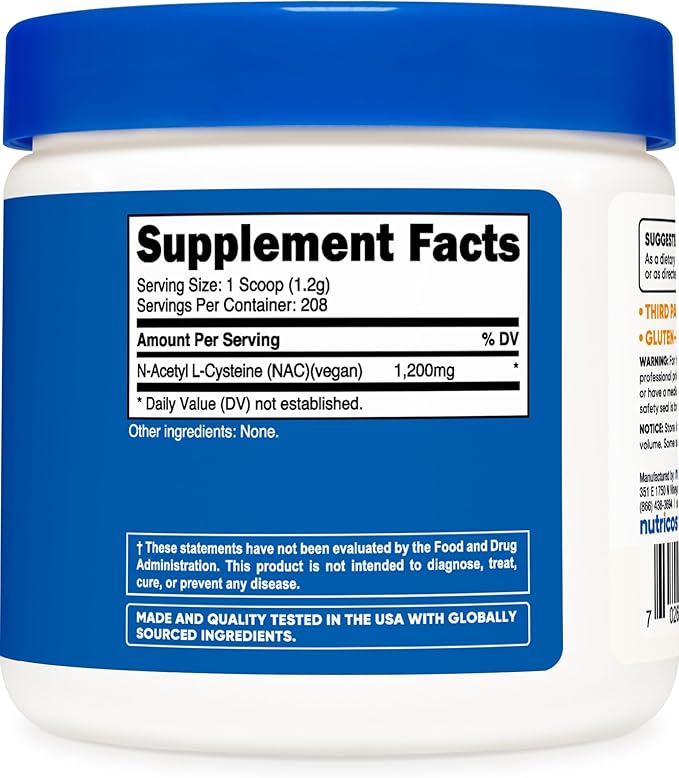 Nutricost N-Acetyl L-Cysteine (NAC) Powder 250 Grams - Vegan NAC, Non-GMO, Gluten Free