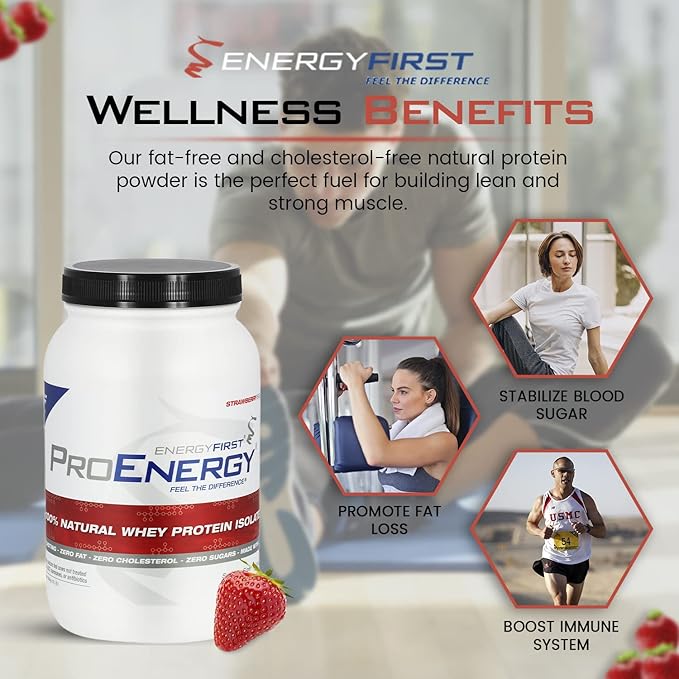 EnergyFirst Grass-Fed Strawberry Whey Protein Isolate (2lb) | High-Protein Shake for Meal Replacement & Recovery | Non-GMO, Gluten-Free, 37 Servings