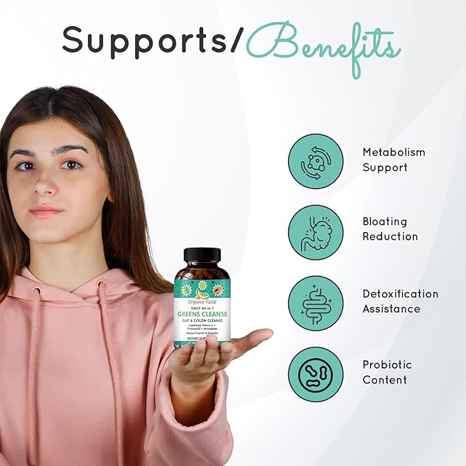 Daily All-in-1Greens Cleanse - Organic Gut Health - Colon Cleanse Capsules with Amla, Moringa, Psyllium Husk, and Prebiotics for Digestive Health - Colon Cleanser with Digestive Enzymes – 60 Capsules