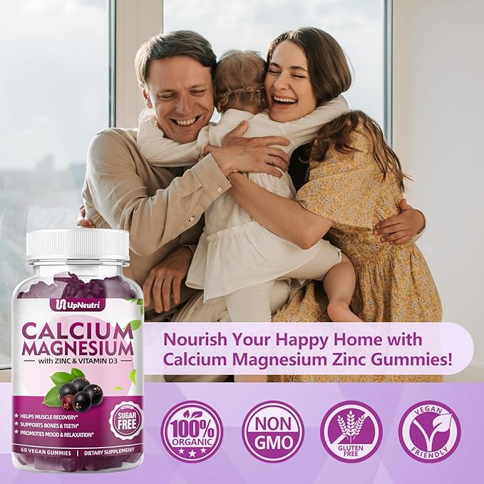 Calcium Magnesium Zinc with Vitamin D3 Supplement, Sugar Free Calcium Gummies for Women Men, High Absorption Zinc Gummies for Bone & Muscle & Immune Health, Vegan Elderberry Flavor - 120 Count