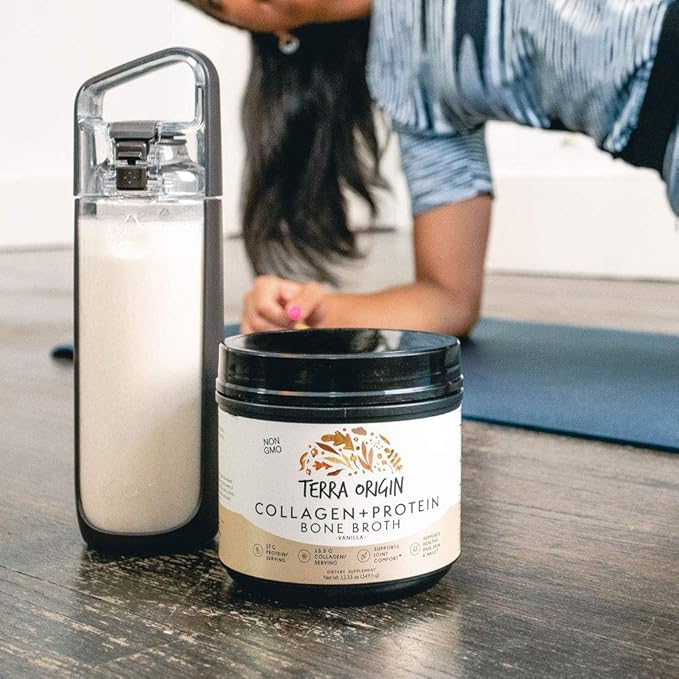 TERRA ORIGIN Collagen Protein Bone Broth Powder, Natural Collagen from Real Whole Food Sources with 17g Protein, for Hair, Skin, Nail and Joint Support, 20 Servings, Vanilla