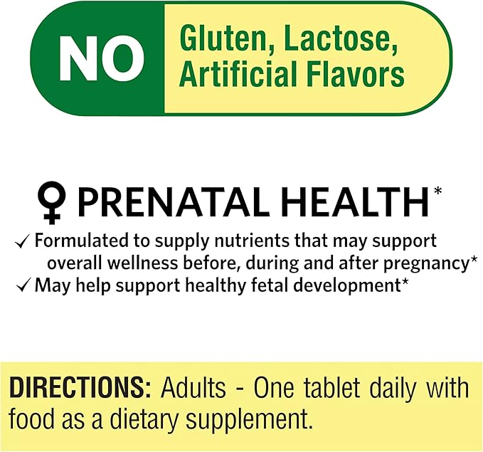 Prenatal Multivitamin and Multimineral, 100 Tablets (Pack of 2) for Pregnant and Nursing Women With 14 Essential Nutrients Including Iron, Calcium, Folic Acid, and Vitamin D, Gluten-Free, Lactose-Free