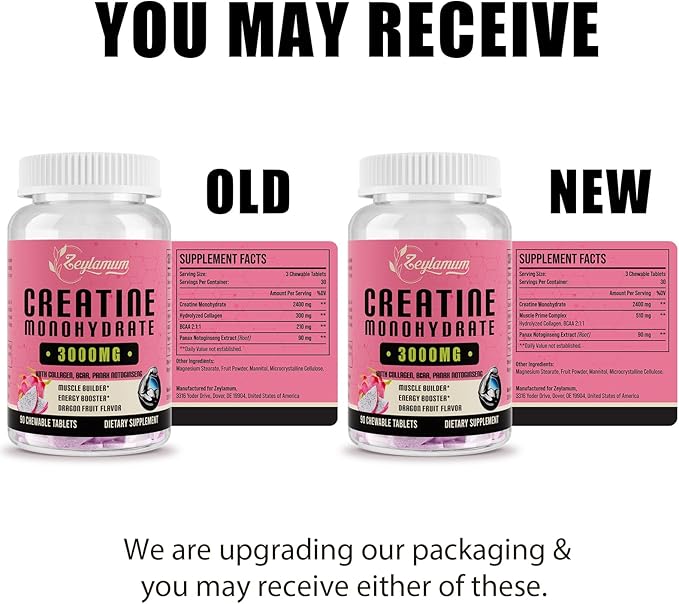 Creatine Monohydrate for Women, Creatine Supplement 3000 MG, with Hydrolyzed Collagen, BCAA, for Muscle Builder & Strength, Energy Boost, Faster recovery, Vegan, Non-GMO, Sugar Free, 60 Servings