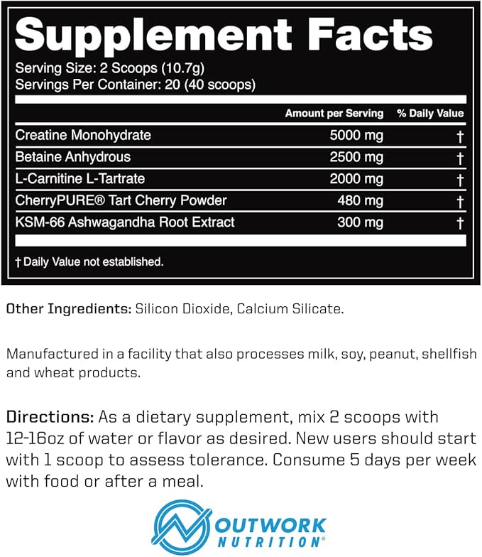 Outwork Nutrition Recovery Supplement, Post Workout Recovery Powder & Muscle Builder for Men and Women, Recharge Muscles After Gym, Backed by Science, 240 Gr (Unflavored)