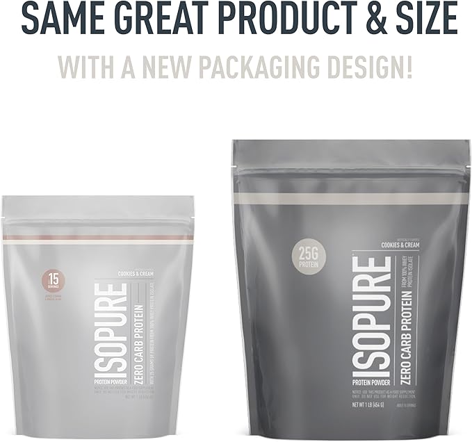 Isopure Protein Powder, Zero Carb Whey Isolate, Gluten Free, Lactose Free, 25g Protein, Keto Friendly, Cookies & Cream, 15 Servings, 1 Pound (Packaging May Vary)