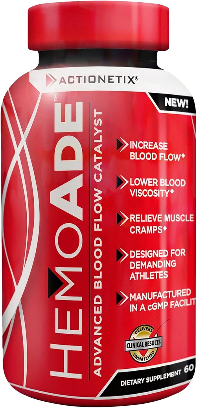 HemoAde Advanced Blood Flow Catalyst, Muscle Cramp Defense, Increase VO2, Endurance Supplement, Athletic Performance Supplements, Running Supplement, Mountain Bike Supplement, 60 Capsules