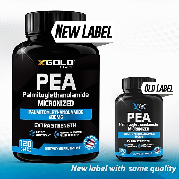 Palmitoylethanolamide Pea Supplement 600 mg | Micronized Pea 99% Highly Purified and Bioavailable | Made in USA | Supplement for Men and Women - 120 Capsules