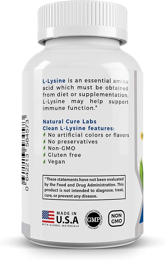 Clean L-Lysine 600mg, 120 Capsules | Vegan, Non-GMO, & Gluten Free