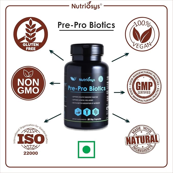 Pre-Pro Biotics 90 Veggie Capsules, Dietary Supplement for Healthy System, Vitamin Capsules for Men, Women and Adults, Multivitamins Capsules, Vitamin Supplements.