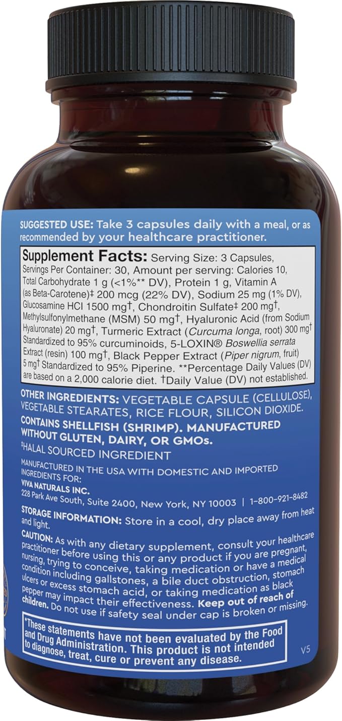 Glucosamine Chondroitin MSM Joint Support Supplement, 90 Capsules - with Turmeric, Black Pepper, Boswellia and Hyaluronic Acid - Joint Health Supplement for Mobility, Flexibility and Comfort
