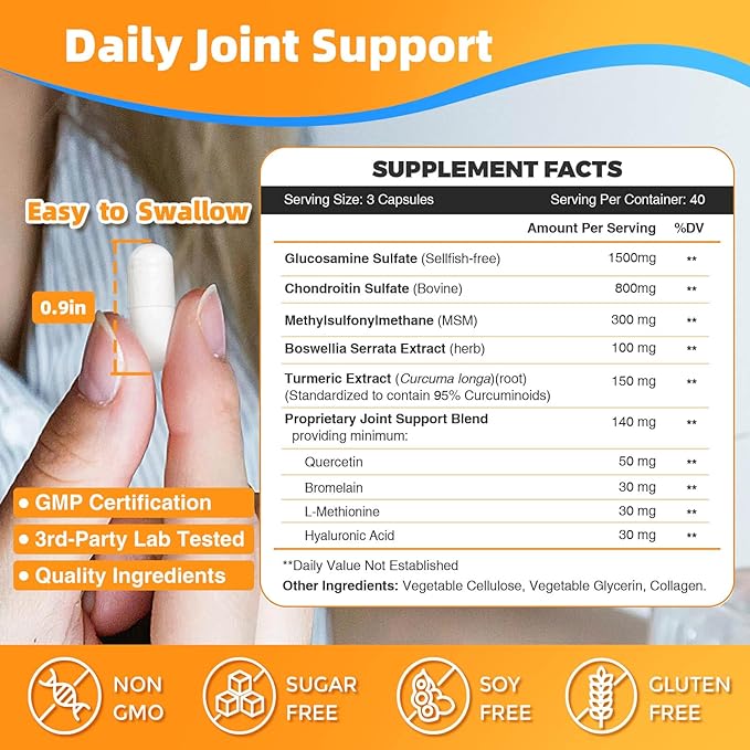 ZEBORA Glucosamine Chondroitin with Turmeric & MSM Joint Support Supplement, Glucosamine Sulfate with Boswellia for Joint Health & Relief, 115 Capsules