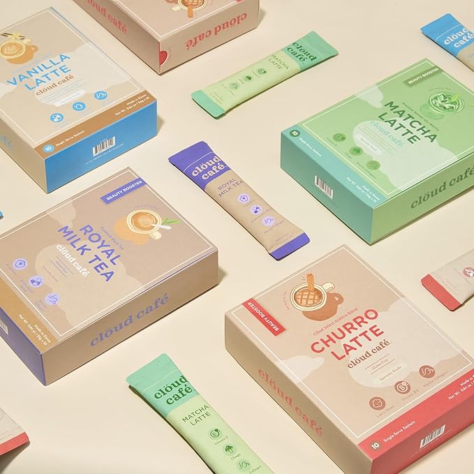 Collagen Infused Vanilla Latte Instant Coffee Packets - Hyalruonic Acid, Multivitamin Powder, & Marine Collagen Single Serve Instant Coffee (10 Sachets)