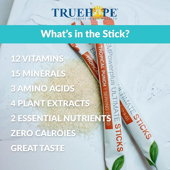 Truehope EMPowerPlus Ultimate Sticks Daily Multi-Supplement to Support Overall Wellness - Dairy-Free, Gluten-Free, Sugar-Free, Vegan, Non-GMO - 30 Sticks, Tropical Punch