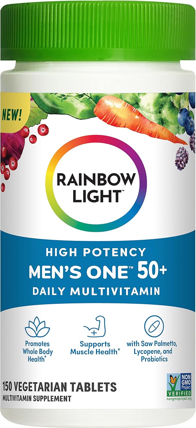 Rainbow Light Multivitamin for Men 50+, Vitamin C, D & Zinc, Probiotics, Men's One 50+ Multivitamin Provides High Potency Immune Support, Non-GMO, Vegetarian, 150 Tablets