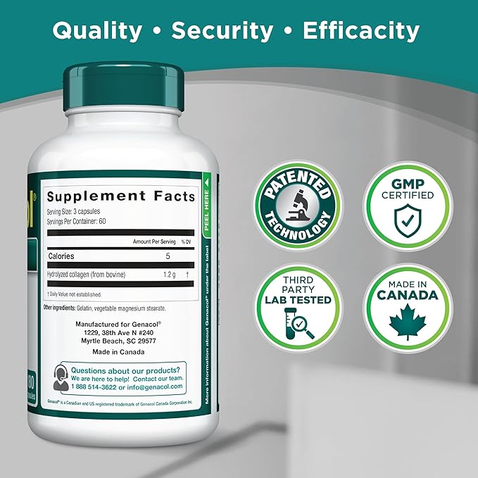 Collagen Peptides Joint Supplements for Men & Women by Genacol | Exclusive Hydrolyzed Collagen Pills | Helps Maintain Healthy Joints | Colageno Hidrolizado | Genacol Original 180 Capsules