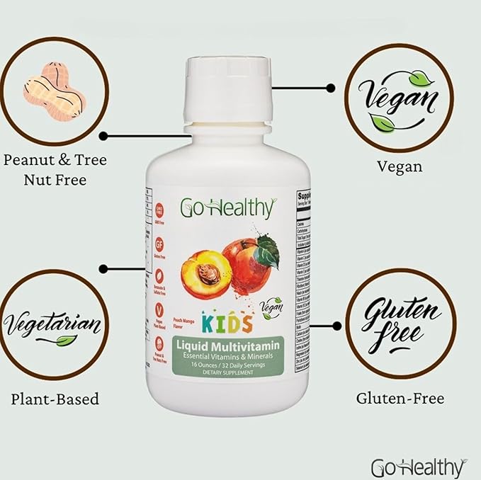 Go Healthy Kids Liquid Multivitamin - Vegan Vitamin Supplement Supports Children's Growth, Development & Immune Function, Ages 1 & Up, Delicious Fruit Flavor - 32 Servings