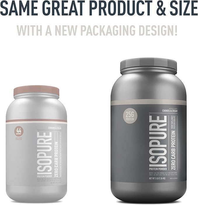 Isopure Protein Powder, Zero Carb Whey Isolate with Vitamin C & Zinc for Immune Support, 25g Protein, Keto Friendly, Cookies & Cream, 44 Servings, 3 Pounds (Packaging May Vary)