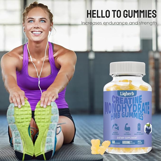 Creatine HMB Gummies for Adults,Creatine Monohydrate 5000mg and HMB 1000mg Supports Muscle Recovery, Relieves Soreness, Improves Endurance, Non-GMO, Vegan, Gluten-Free, 120