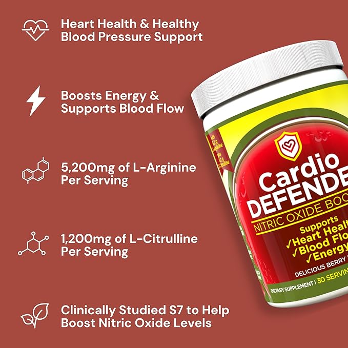 3 Pack - Cardio Heart Health, Nitric Oxide Booster - L-Arginine Supplement with 5,200mg L-Arginine & 1,200mg L-Citrulline - Heart Health & Cardiovascular Support