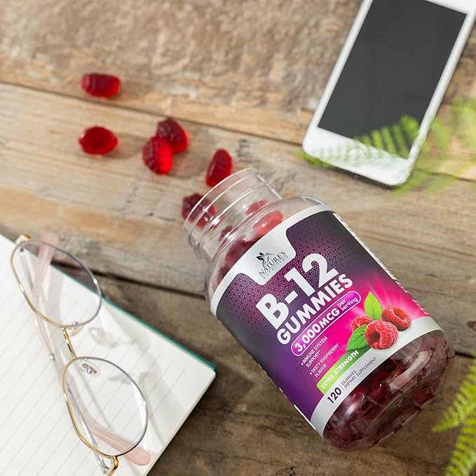 B12 Gummies, Extra Strength Energy 3000 mcg Vitamin B12, B-12 Energy Metabolism & Immune System Support, Chewable Supplement for Adults & Kids, Caffeine Free, Berry Flavored Gummy, Vegan - 120 Count