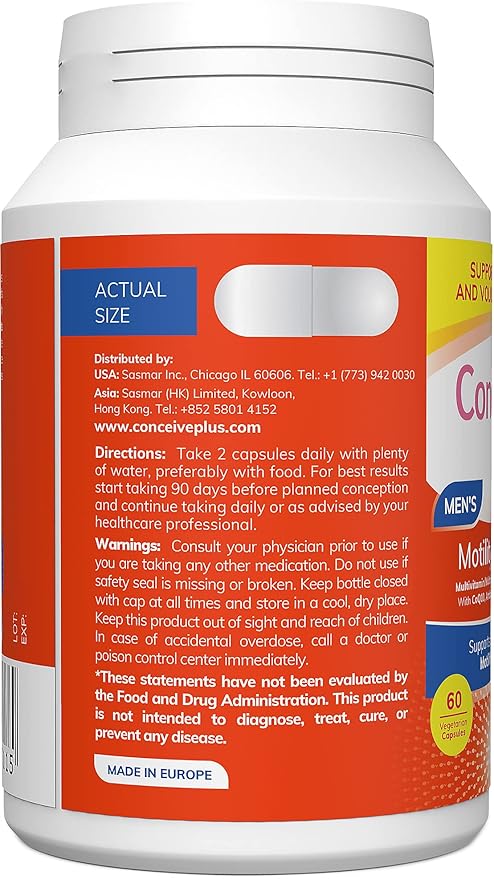 CONCEIVE PLUS Motility Boost for Men - Sperm Count Booster with Vitamin D, Vitamin E, Zinc, Spermidine, Antioxidants - Sperm Count, Sperm Motility - Multivitamin Supplement for Men Sperm - 60 Caps