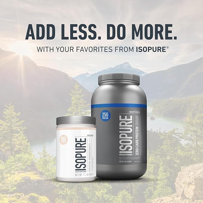 Isopure Unflavored Creatine Monohydrate Powder, Zero Added Ingredients, Creatine for Women and Men, 5g Creatine Monohydrate per scoop, 100 Servings, 500g