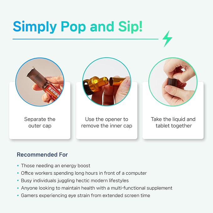 Korean Red Ginseng Immune Drink Booster - 7 Serving Vials with 12 Multivitamins, Including Zinc, Vitamin C, Iron, Niacin & 20g Ginseng Extract | Drinkable Supplement for Immunity