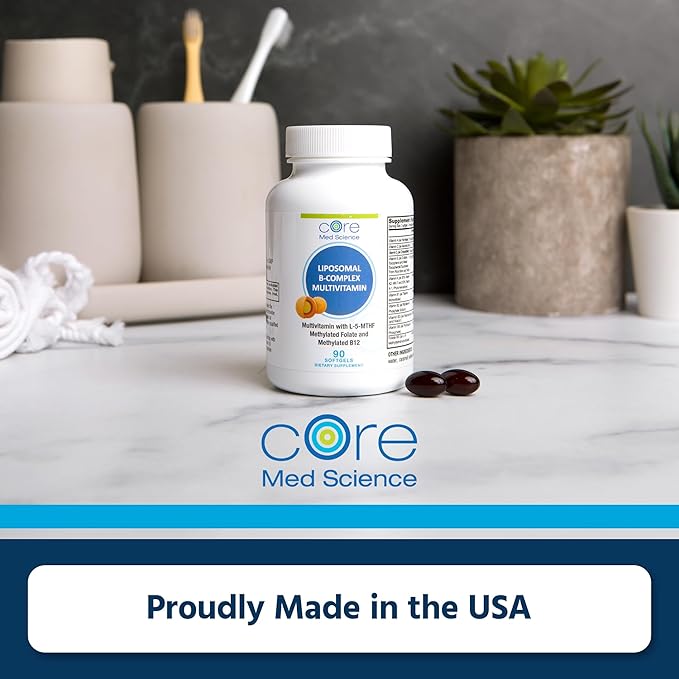 Liposomal Methylated Multivitamin B-Complex by Core Med Science, 90 Softgels - Non-GMO Active Super B Complex Vitamin Supplement for Heart Health - VIT Methyl B Complex Immune Support Supplement