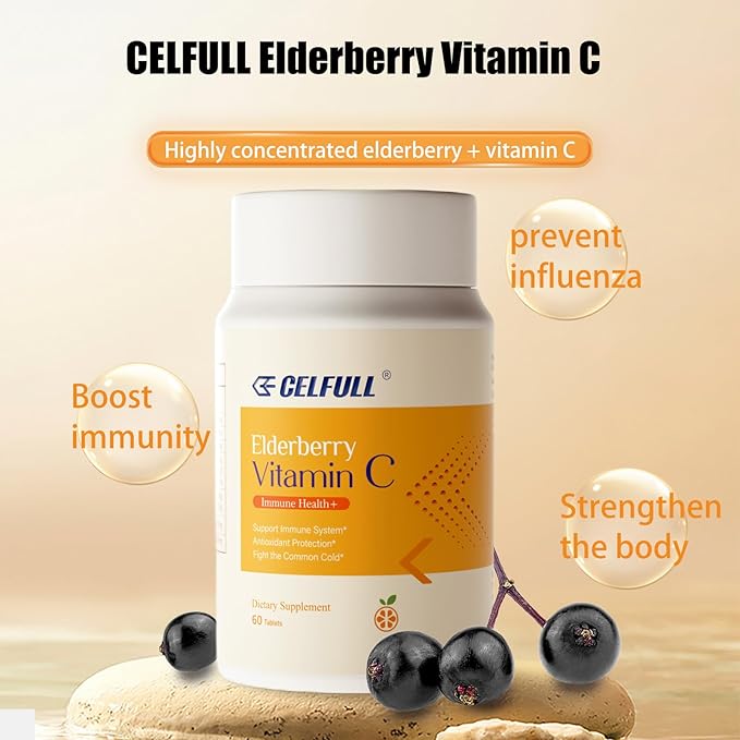 CELFULL,Elderberry Extract with Vitamin C,Elderberry Capsules,Immune Support Supplement,Organic Vitamin c,60 Capsules