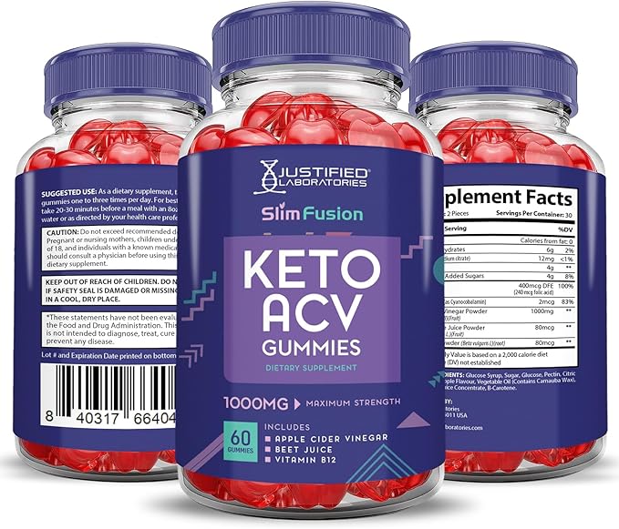 (3 Pack) Slim Fusion Keto ACV Gummies Advanced 1000MG Slimfusion Keto Gummies Formula Apple Cider Vinegar Formulated with Pomegranate Beet Juice Powder B12 Vegan Non GMO 180 Gummys