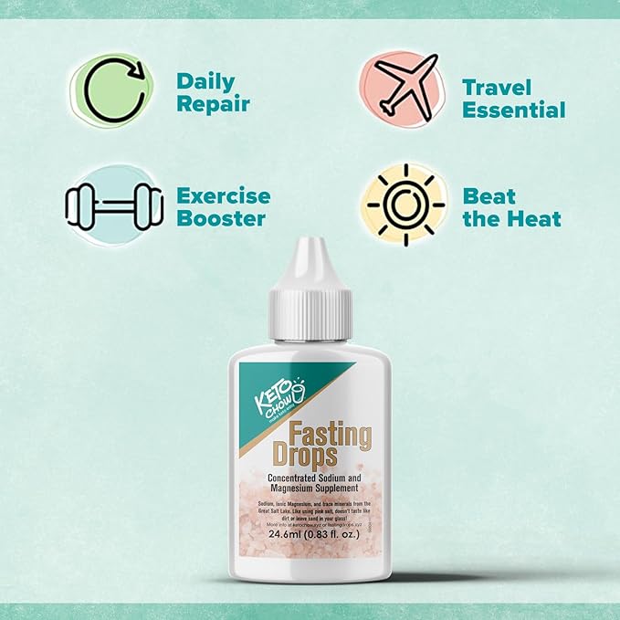 Keto Chow Fasting Drops | Sodium and Ionic Magnesium Fasting Supplement | Intermittent Fasting Mineral Supplements | Electrolyte Replenisher | On The Go Container | (24ml Pocket Flask)