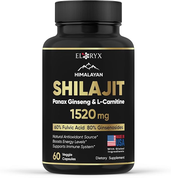 Pure Himalayan Shilajit Supplement 60 Capsules 60% Fulvic Acid 85+ Trace Minerals for Energy Boost & Immune Support Shilajit for Men & Women Alternative to Authentic Shilajit Resin or Pills, USA Made
