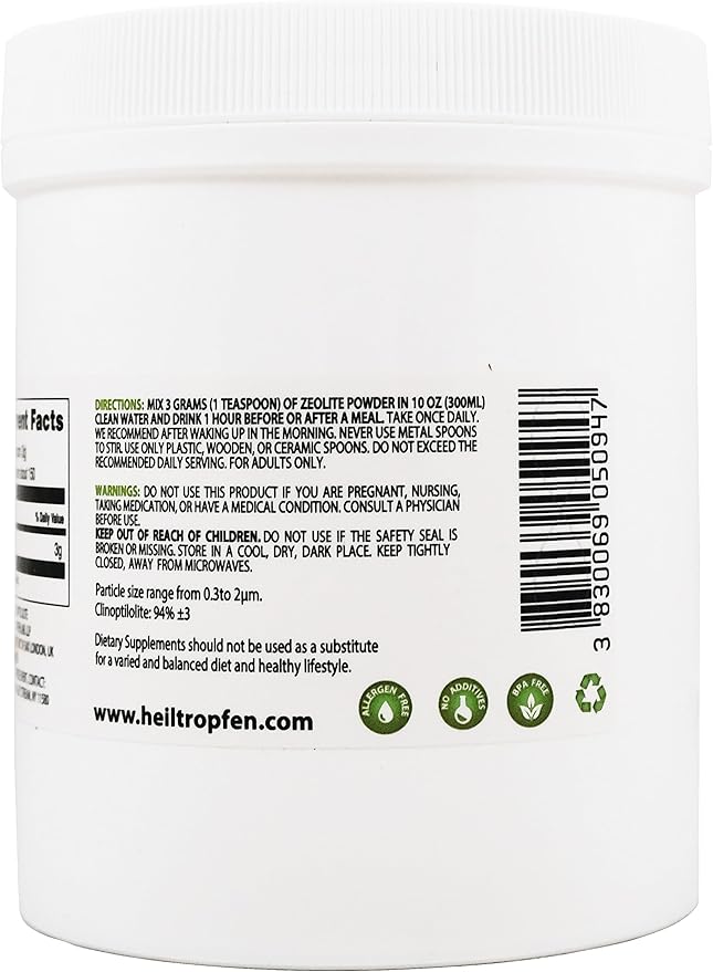 Zeolite Powder | Dietary Supplement 1 lb - 454 g | Detox | Clinoptilolite 94%+-3 | 3X Activated | Natural Mineral Dust | Ultra FINE Less-Than 2 µm