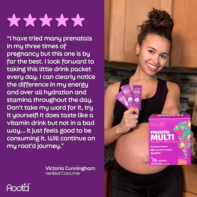 Root'd Prenatal Multivitamin Powder - 25 Vitamins & Minerals with 3x Electrolytes, Folate, Iron, D3 for Mom & Baby, 7 Superfood & Probiotics, Sugar-Free Vitamins & Hydration | 30 Vitamin Drink Packets