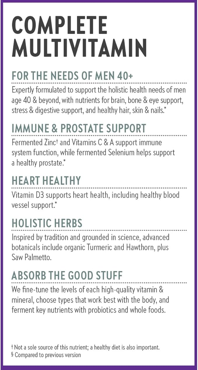 New Chapter Men's Multivitamin 40 Plus for Energy, Heart, Prostate + Immune Support with Fermented Nutrients - Every Man's One Daily 40+, Made with Organic Vegetables & Herbs, Non-GMO - 96 ct