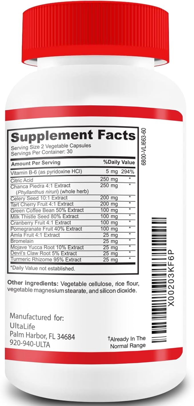 #1 URIC GO Uric Acid Cleanse Support Supplement for G.O.U.T - Natural Kidney Cleanse Detox Formula Chanca Piedra, Celery Seed, Tart Cherry, Cranberry, Pomegranate, Turmeric, Vegan Non-GMO 60 Capsules