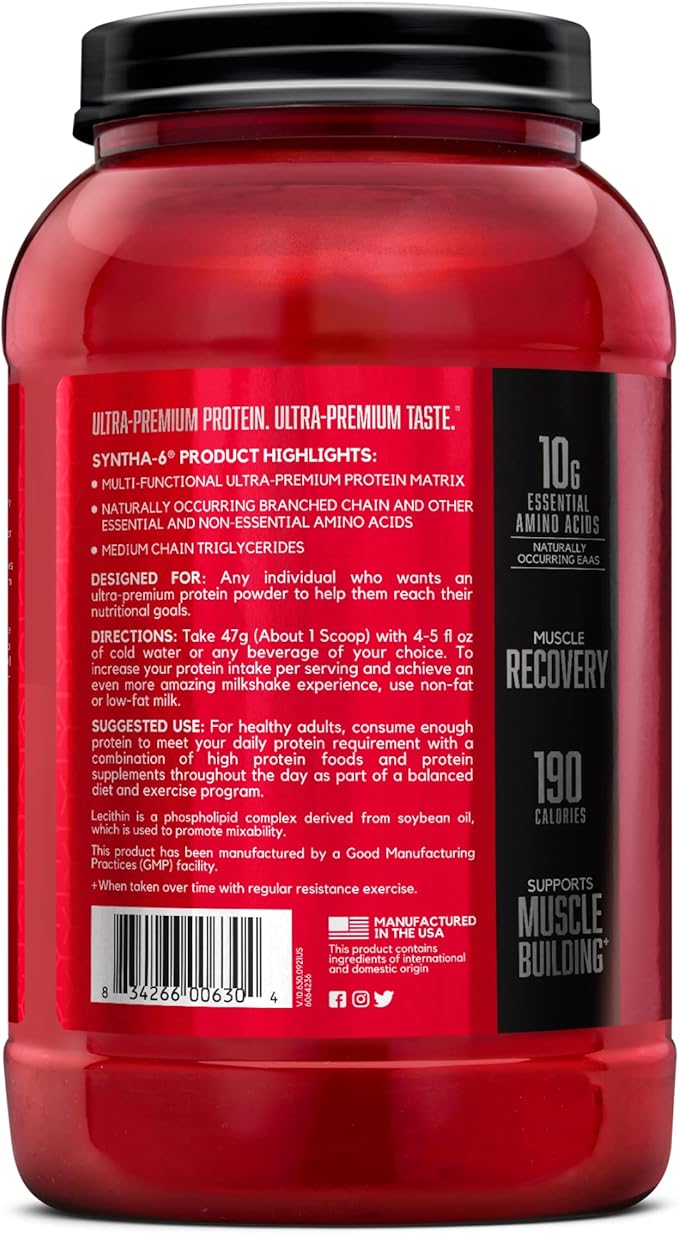 BSN SYNTHA-6 Whey Protein Powder, Micellar Casein, Milk Protein Isolate Powder, Cookies and Cream, 28 Servings (Package May Vary)