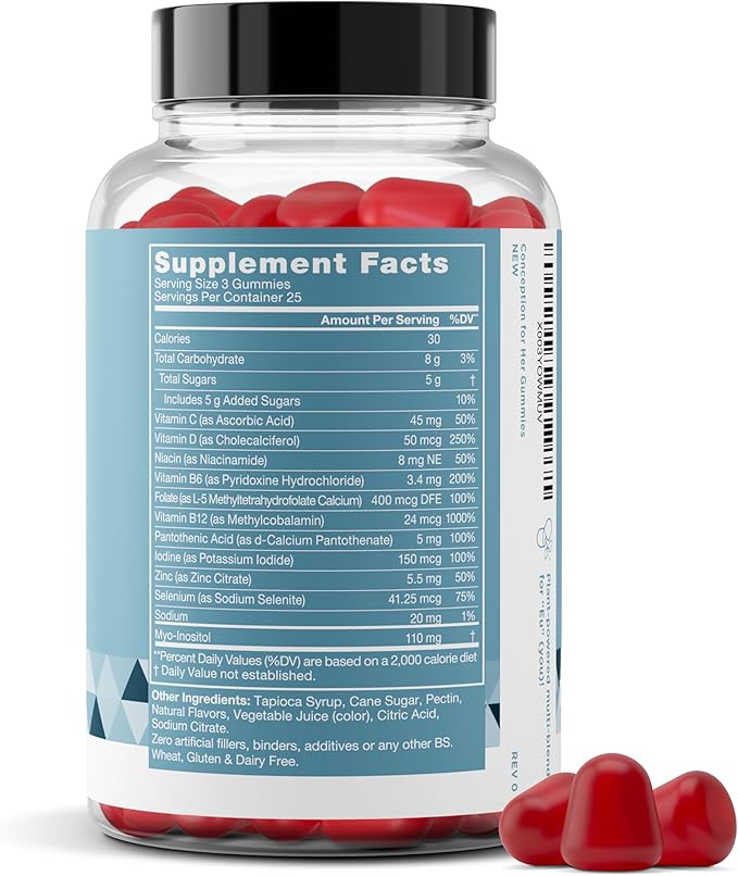 Conception for Her Fertility Gummies - Fertility Supplements for Women with Myo Inositol, Folate & More Essential Nutrients - Delicious Juicy Strawberry Hormone Balance Vitamins, 75 ct Gummies