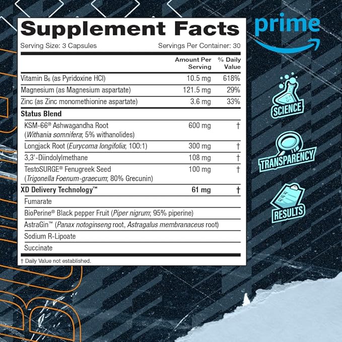 Blue Star Nutraceuticals Status - Testosterone Booster for Men - w/KSM 66 Ashwagandha - Invigorate Stamina, Muscle Growth & Energy | Natural Test Booster Support - 90 Veggie Capsules