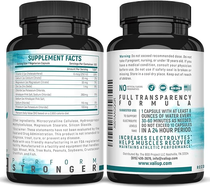 VALI Electrolyte Salts Rapid Oral Rehydration Replacement Pills. Hydration Nutrition Powder Supplement, Recovery & Relief Fast. Fluid Health Essentials. Keto Salt Mineral Tablets. 120 Veggie Capsules