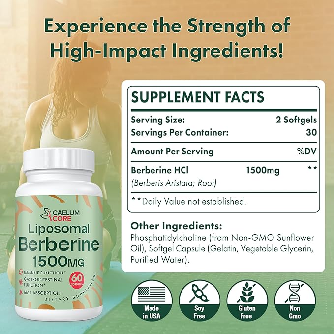 Liposomal Berberine HCL - Berberine 1500mg Activates AMPK & GLP-1, High Bioavailability Berberines Supplement for Women and Men, Berberine Plus Overall Health Support (2 Pack)
