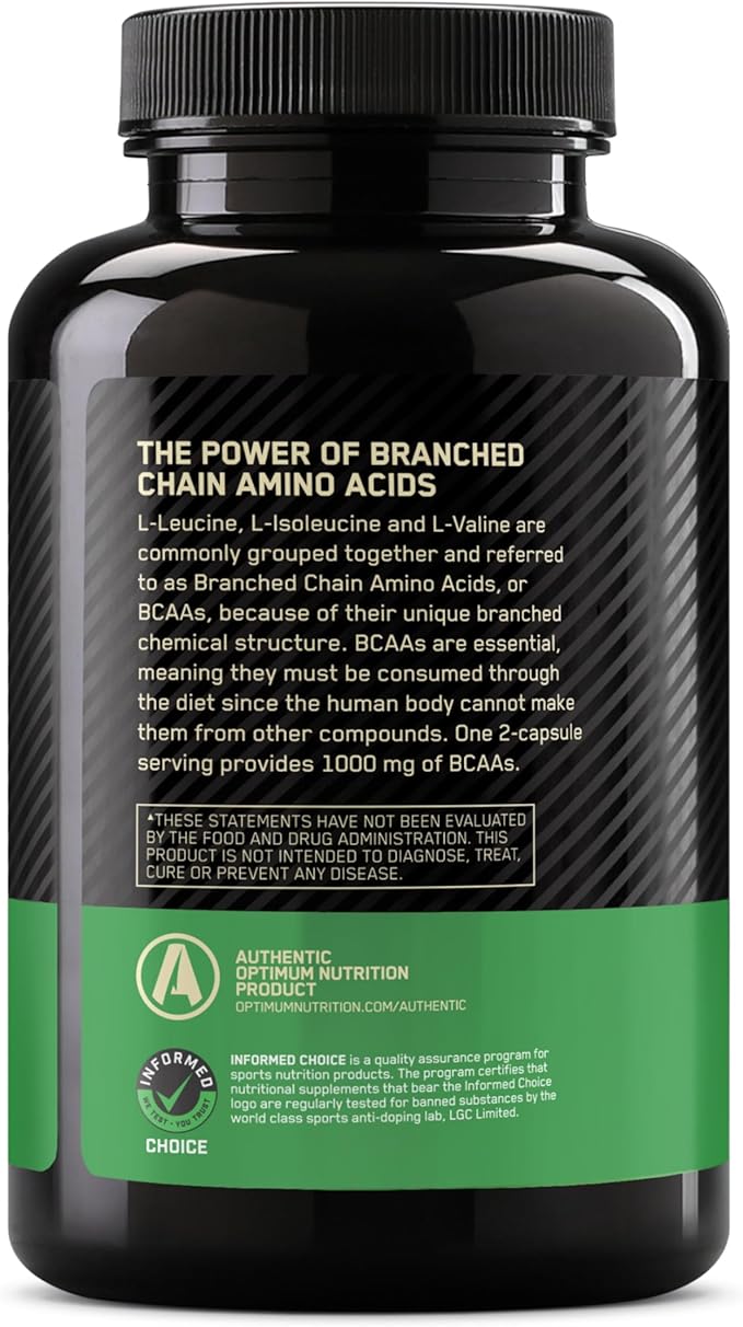 Optimum Nutrition Instantized BCAA Branched Chain Essential Amino Acids Capsules, 1000mg, 200 Count